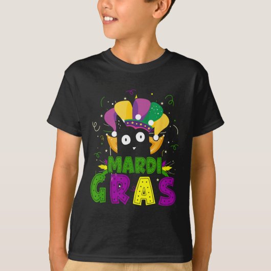 Mardi Gras Funny Black Cat Wearing Clown Cat Mardi T-shirt (Voorkant)