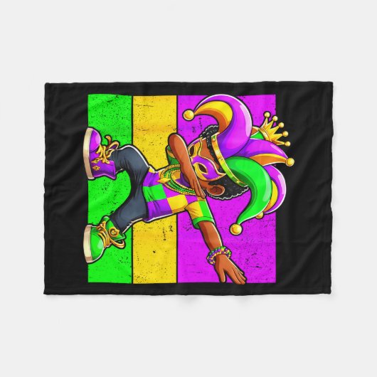 Mardi Gras Funny Dabbing Black Boy Jester Hat Kid Fleece Deken (Voorkant (Horizontaal))