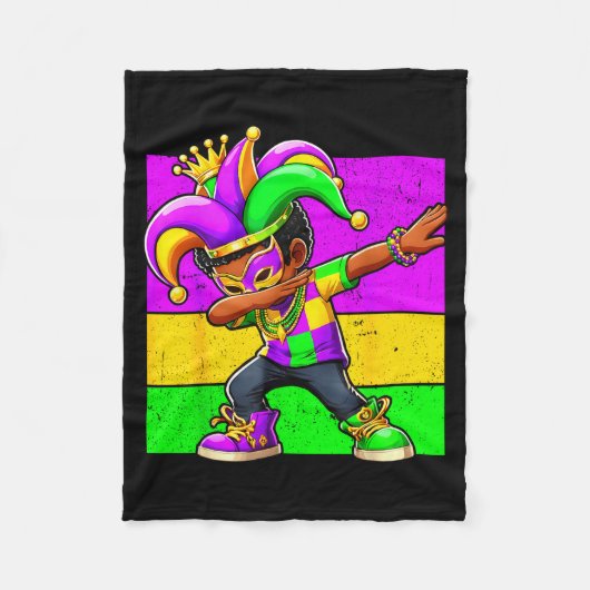Mardi Gras Funny Dabbing Black Boy Jester Hat Kid  Fleece Deken (Voorkant)