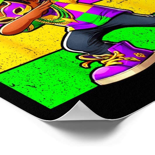 Mardi Gras Funny Dabbing Black Boy Jester Hat Kid  Poster (Hoek)