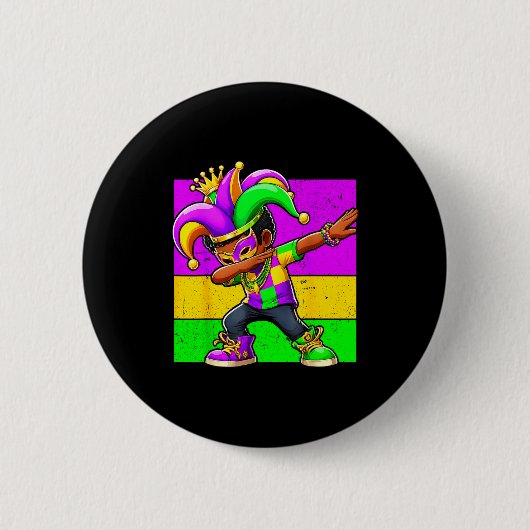Mardi Gras Funny Dabbing Black Boy Jester Hat Kid  Ronde Button 5,7 Cm (Voorkant)