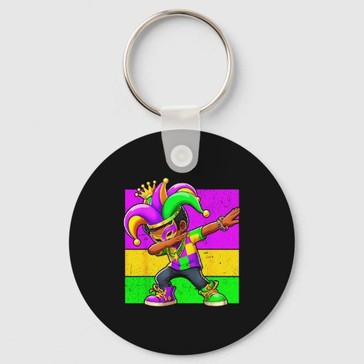 Mardi Gras Funny Dabbing Black Boy Jester Hat Kid Sleutelhanger (Voorkant)