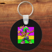 Mardi Gras Funny Dabbing Black Boy Jester Hat Kid Sleutelhanger (Voorkant)