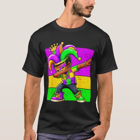 Mardi Gras Funny Dabbing Black Boy Jester Hat Kid  T-shirt (Voorkant)