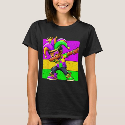 Mardi Gras Funny Dabbing Black Boy Jester Hat Kid  T-shirt (Voorkant)