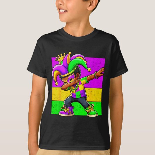 Mardi Gras Funny Dabbing Black Boy Jester Hat Kid  T-shirt (Voorkant)