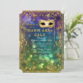 Mardi Gras Gala Masquerade Mask Bokeh Gold Glitter Kaart (Staand voorkant)