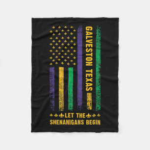 Mardi Gras Galveston Texas Fleur-de-lis American F Fleece Deken