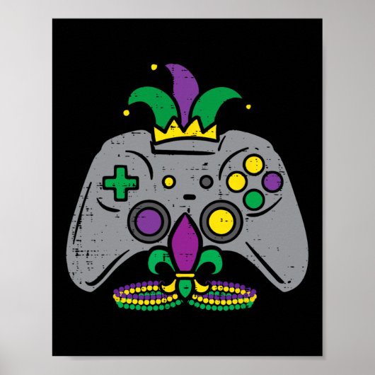 Mardi Gras Gaming Controller Gamer Mannen Boys Kin Poster (Voorkant)