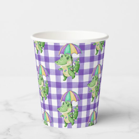 Mardi Gras Gator en Gingham Paper cup Papieren Bekers (Achterkant)