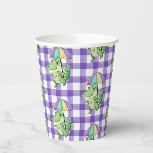 Mardi Gras Gator en Gingham Paper cup Papieren Bekers (Links)