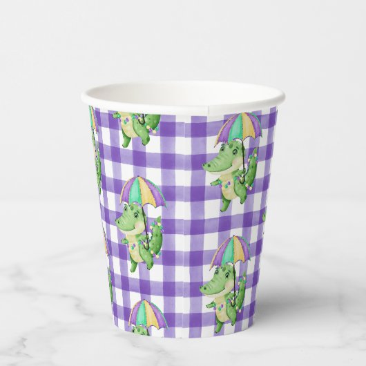 Mardi Gras Gator en Gingham Paper cup Papieren Bekers (Rechts)