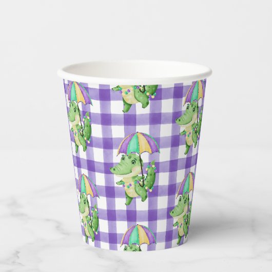 Mardi Gras Gator en Gingham Paper cup Papieren Bekers (Voorkant)