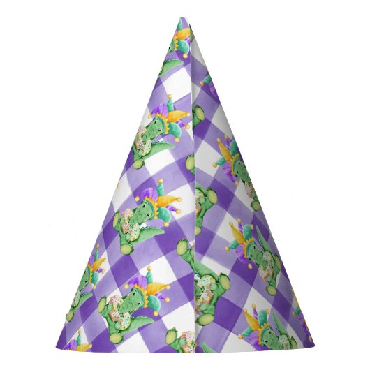 Mardi Gras Gators en Gingham Paper Feesthoedjes (Achterkant)