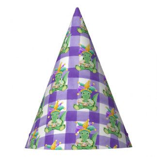 Mardi Gras Gators en Gingham Paper Feesthoedjes