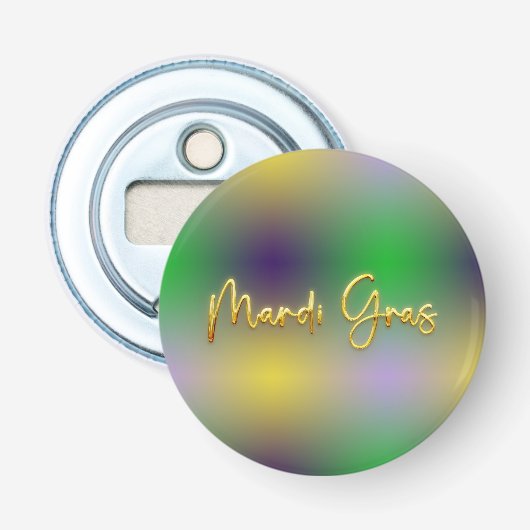 Mardi Gras geel, Paarse, groen Button Flesopener (Voorkant)