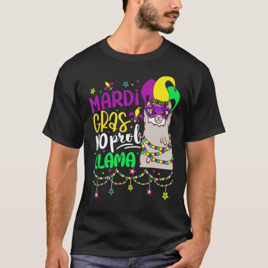 Mardi Gras Geen Probleem Llama Alpaca Grappige Car T-shirt (Voorkant)