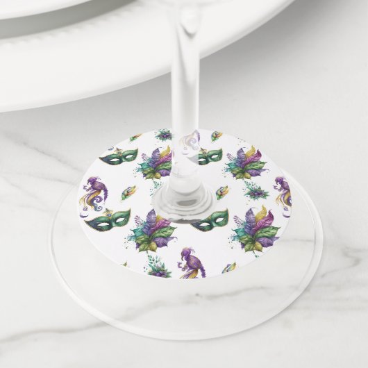 Mardi Gras Geïnspireerd label van wijnglas (Dichtbij)