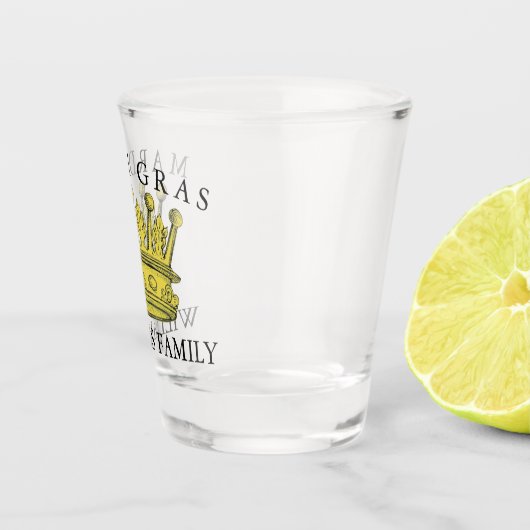 Mardi Gras Gele Kroon Familienaam Monogram Shot Glas (Rechts)