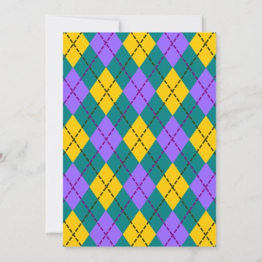 Mardi Gras Gele Paarse Argyle Huwelijksuitnodiging Kaart (Achterkant)