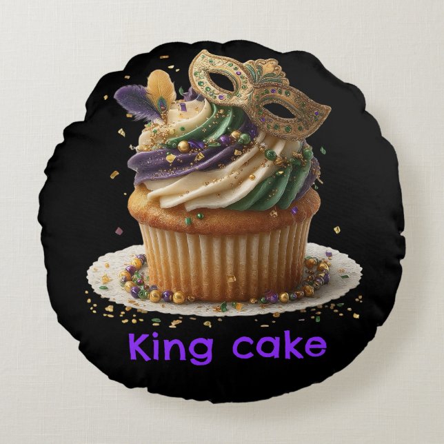 Mardi Gras Gemaskerde Cupcake Viering Rond Kussen (Voorkant)