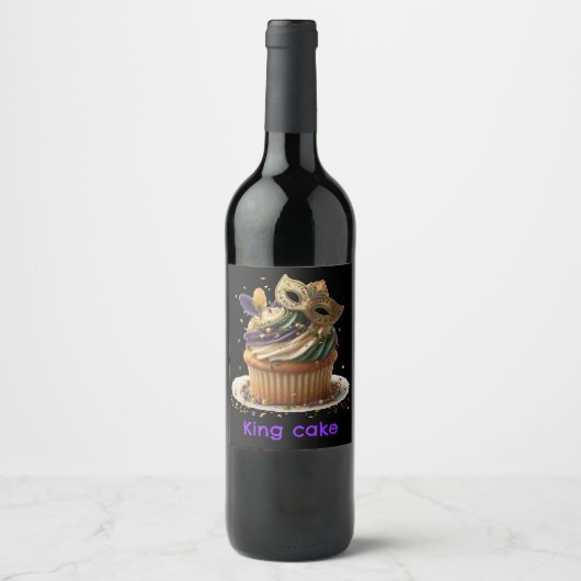 Mardi Gras Gemaskerde Cupcake Viering Wijn Etiket (Voorkant)