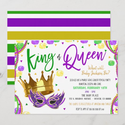 Mardi Gras Gender Reopenbaart Invite Kaart (Voorkant / Achterkant)