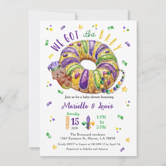 Mardi Gras Gender Reveal King Cake  Kaart (Voorkant)