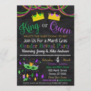 Mardi Gras Gender Reveal Party Uitnodiging