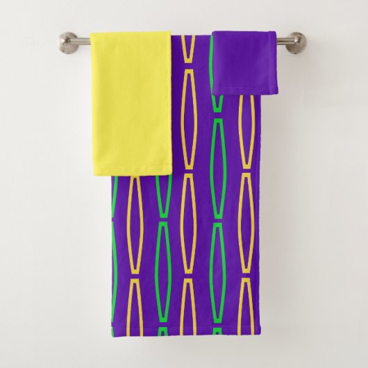 Mardi Gras Geometric Herhaling Bath Towel Set Bad Handdoek (Insitu)