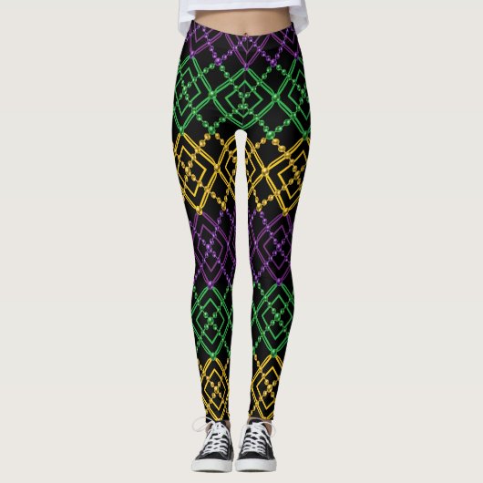 Mardi Gras Geometrische Bead Strings Carnaval Leggings (Voorkant)