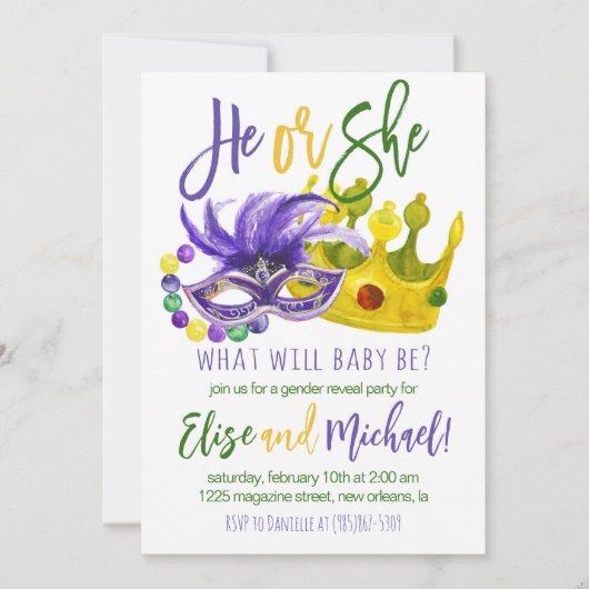 Mardi Gras Geslacht onthullen uitnodiging (Voorkant)