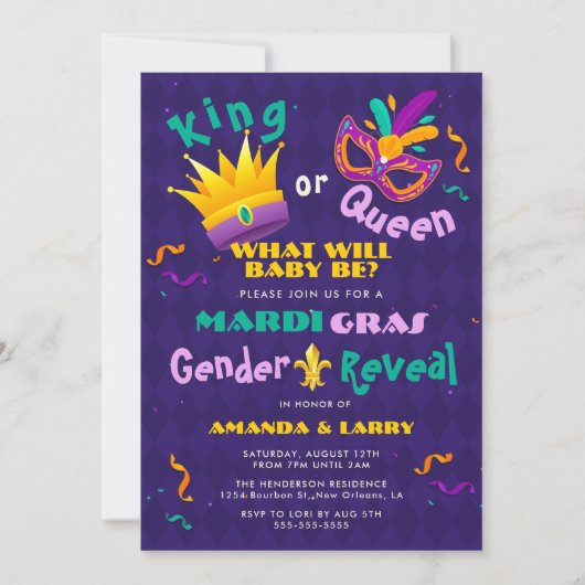 Mardi Gras Geslacht Reveal Kaart (Voorkant)