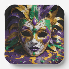 Mardi Gras Gezichtsmasker Feest Papieren Bordje