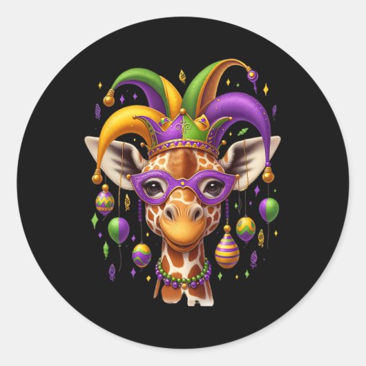 Mardi Gras Giraffe Ronde Sticker (Voorkant)