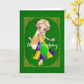 Mardi Gras Girl Green Birthday Kaart (Gele Bloem)