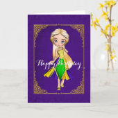 Mardi Gras Girl Paarse Birthday Kaart (Gele Bloem)