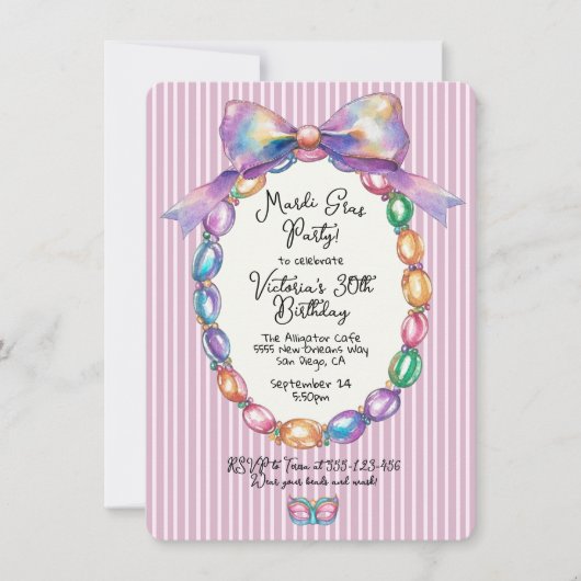 Mardi Gras Girly Party Kaart (Voorkant)