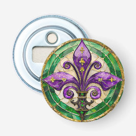 Mardi Gras Glas in lood Fleur de lis Button Flesopener