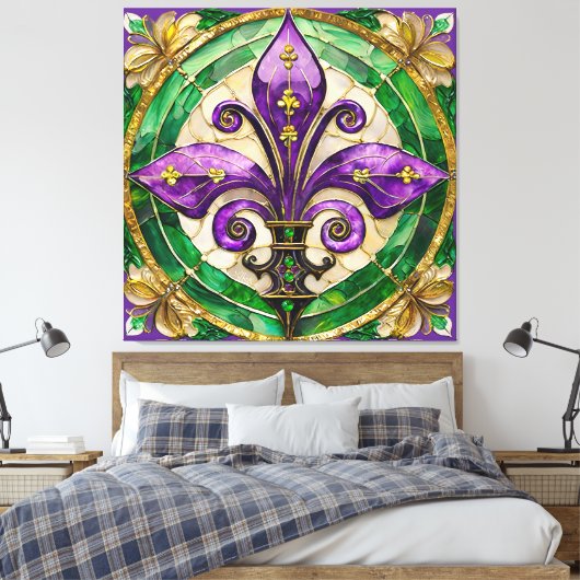 Mardi Gras Glas in lood Fleur de lis Canvas Afdruk (Insitu (Slaapkamer))