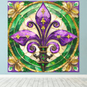Mardi Gras Glas in lood Fleur de lis Canvas Afdruk (Insitu (Houten vloer))