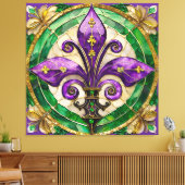 Mardi Gras Glas in lood Fleur de lis Canvas Afdruk (Insitu (Woonkamer))