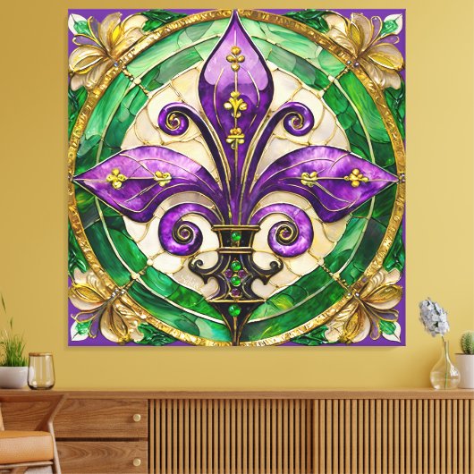 Mardi Gras Glas in lood Fleur de lis Canvas Afdruk (Insitu (Woonkamer))