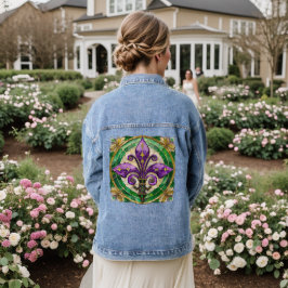 Mardi Gras Glas in lood Fleur de lis Denim Jacket