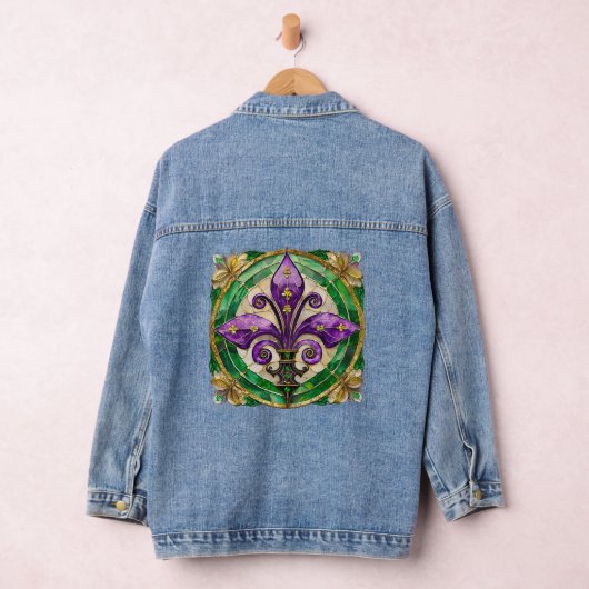 Mardi Gras Glas in lood Fleur de lis Denim Jacket (Hangar)