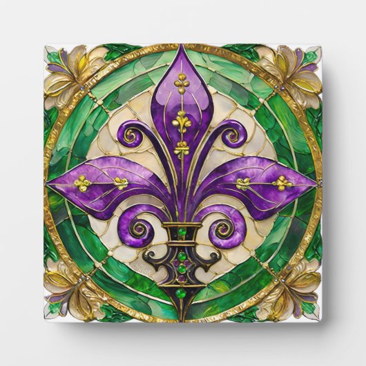 Mardi Gras Glas in lood Fleur de lis Fotoplaat (Voorkant)