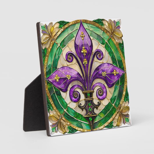 Mardi Gras Glas in lood Fleur de lis Fotoplaat (Voorkant)