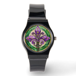 Mardi Gras Glas in lood Fleur de lis Horloge