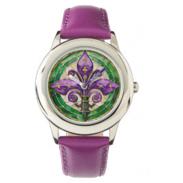 Mardi Gras Glas in lood Fleur de lis Horloge