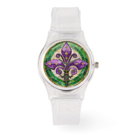 Mardi Gras Glas in lood Fleur de lis Horloge